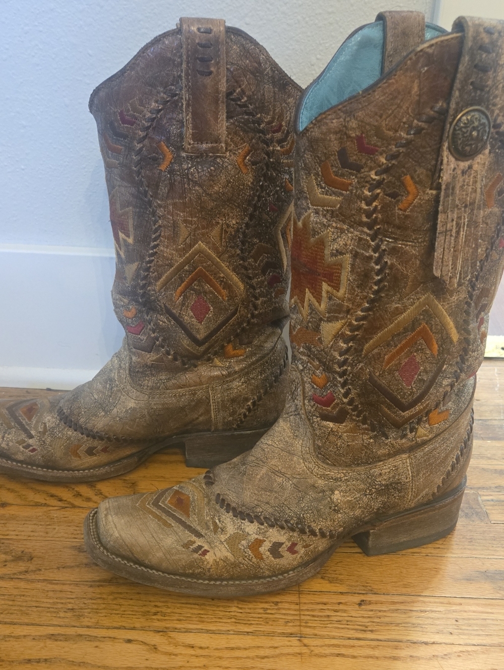 Corral Vintage Distressed Brown Embroidered Western Cowboy Boots - Women- 8.5 M - Picture 2 of 7